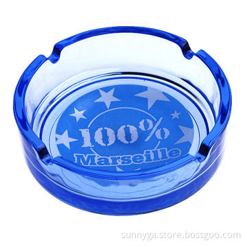 Round Blue Colored Glass Ashtrays